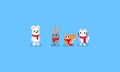 Pixel animal with red scarf.Christmas.8bit character.