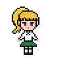 Pixel anime blond girl, cute student character