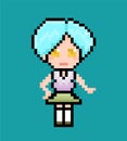 Pixel anime girl with short blue hair and yellow eyes