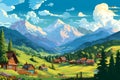 pixel anime graphics of an 8-bit landscape village Royalty Free Stock Photo