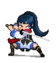 Pixel anime girl holding a samurai