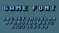 Pixel art alphabet. Retro video game font, 8 bit graphic 80s, old school digital square numbers and latin letters, arcade gaming