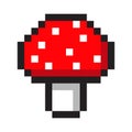 Pixel art amanita mushroom cartoon retro game style set