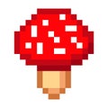 Pixel art amanita mushroom cartoon retro game style set