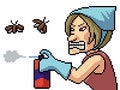 Pixel art angry housekeeper spray