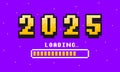 2025 pixel art banner for New Year. 2025 numbers in 8-bit retro games style and loading bar. Pixelated happy New Year