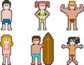 Pixel-art beach people set 1