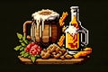 Pixel art beer and potato, vector illustration, eps 10. Royalty Free Stock Photo