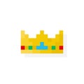 Pixel art 8-bit gloden crown with jewels - isolated vector illustration