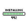 Pixel art 8-bit Installing green loading bar with loading status 99 percent - isolated vector illustration