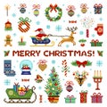 Pixel Art 8 Bit Merry Christmas Icons Set