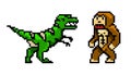 Pixel art 8 bit objects. Characters dinosaur and monkey. Retro game assets. Set of icons. vintage computer video arcades Royalty Free Stock Photo