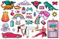 Pixel art 8 bit objects. Retro digital game assets. Set of Pink fashion icons. Vintage girly stickers. Arcades Computer Royalty Free Stock Photo