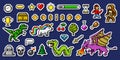 Pixel art 8 bit objects. Retro game assets. Set of icons. vintage computer video arcades. characters dinosaur pony Royalty Free Stock Photo