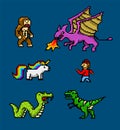 Pixel art 8 bit objects. Retro game assets. Set of icons. vintage computer video arcades. characters dinosaur pony Royalty Free Stock Photo