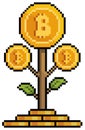 Pixel art bitcoin plant investment icon for 8bit game