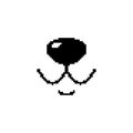 Pixel art black dog with orange tongue. Minimalistic dog character in retro pixelated design.