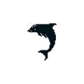 Pixel art black dolphin silhouette. Minimalistic dolphin icon in pixelated retro style.