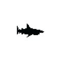 Pixel art black shark silhouette. Minimalistic shark icon in pixelated retro style.