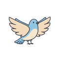 Pixel Art Blue Bird Spreading Wings on White Background Detailed Flat Design Royalty Free Stock Photo
