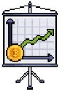 Pixel art board with bitcoin graphic 8bit vector on white background