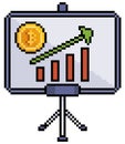 Pixel art board with bitcoin graphic 8bit vector on white background