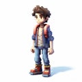 Realistic 3d 8-bit Pixel Cartoon Of Aiden With Backpack And Jeans