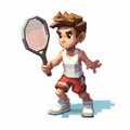 Pixel Art Boy With Racquet: Stylized Realism Tennis Character Study