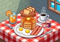 Pixel art breakfast scene on a red and white checkered tablecloth Royalty Free Stock Photo