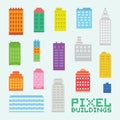 Pixel art buildings vector set Royalty Free Stock Photo