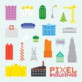 Pixel art buildings vector set Royalty Free Stock Photo