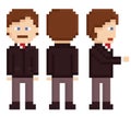 Pixel art businessman sprite staying, back and