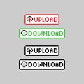 Pixel art button upload and download design vector