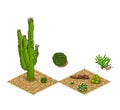 Pixel art cactus tilesets and plants. Vector game Royalty Free Stock Photo