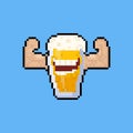 Pixel art cartoon beer mug character flex the muscle.