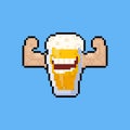 Pixel art cartoon beer mug character flex the muscle. Royalty Free Stock Photo
