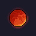 Pixel art cartoon blood moon with glowing light.