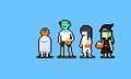 Pixel art cartoon children in halloween costume character.