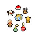 Pixel art cartoon christmas element set. Royalty Free Stock Photo