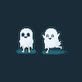 Pixel art cartoon cute little ghost character.