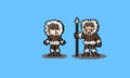 Pixel art cartoon eskimo character design.