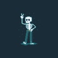 Pixel art cartoon funny skeleton character.
