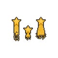 Pixel art cartoon gold star set. Royalty Free Stock Photo