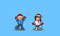 Pixel art cartoon people character with winter cloth.