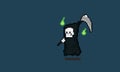 Pixel art cartoon reaper character with two green spirit.