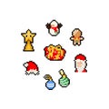 Pixel art cartoon set of cute christmas icon. Royalty Free Stock Photo