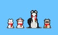 Pixel art cartoon set of dog character with red scarf. Royalty Free Stock Photo