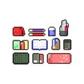 Pixel art cartoon set of education icon design set.