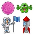 Pixel Art Cartoon Space Set Royalty Free Stock Photo