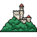 pixel art of castle on mountain